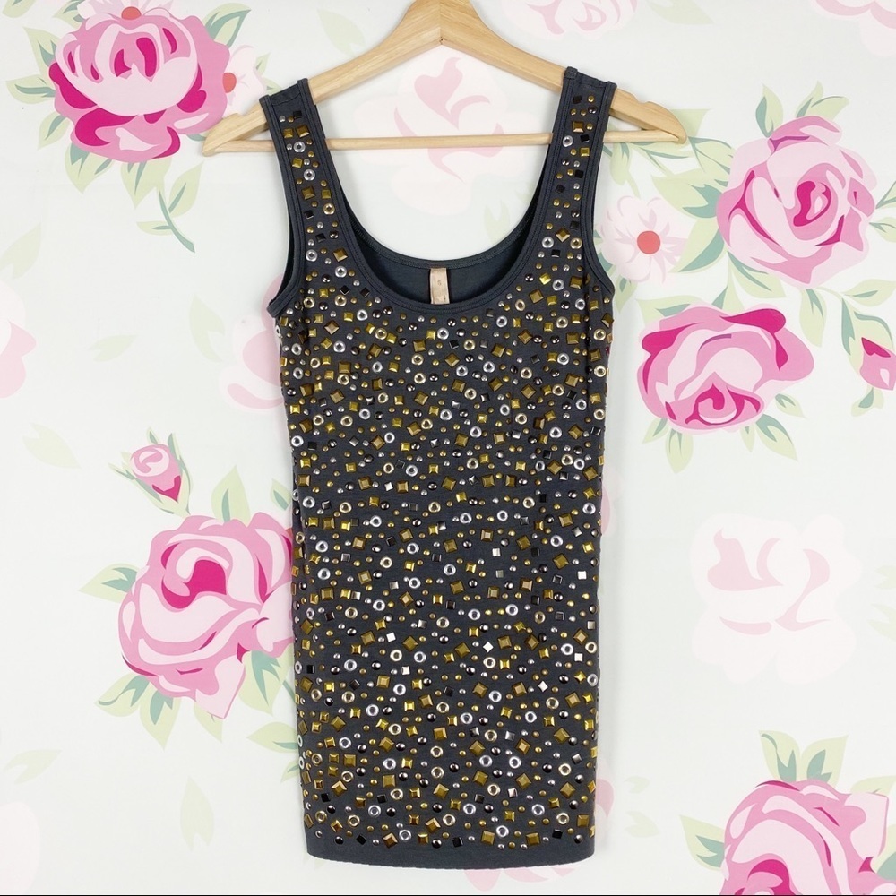 Bailey 44 Metallic Silver Gold Studded Tank Top S